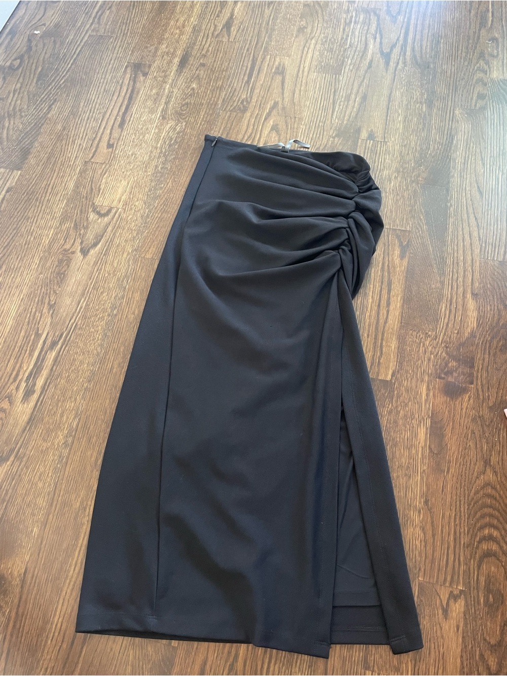 Anthropologie Black Ruched Side-Slit Midi Skirt